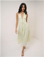 Pure Cotton Floral Halter Neck Midi Dress
