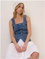 Denim Square Neck Longline Waistcoat