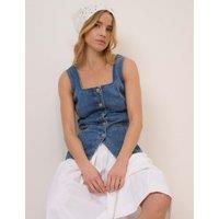 Nobody's Child Denim Square Neck Longline Waistcoat Blue