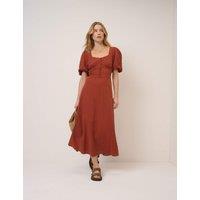 Nobody's Child Pure Cotton Sweetheart Neckline Midi Dress Brown