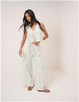 Nobody's Child Pure Cotton Striped Wide Leg Trousers Cream
