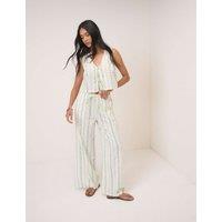 Nobody's Child Pure Cotton Striped Wide Leg Trousers Cream