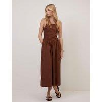Nobody's Child Pure Cotton Strappy Midi Waisted Dress Brown