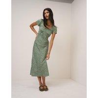 Nobody's Child Polka Dot Sweetheart Neckline Midi Dress Green