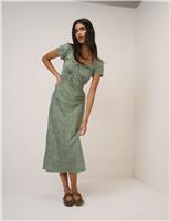 Nobody's Child Polka Dot Sweetheart Neckline Midi Dress Green