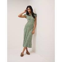 Nobody's Child Printed Round Neck Midi Tea Dress Green