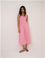 Pure Cotton Midaxi Waisted Dress