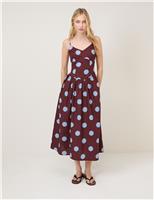 Pure Cotton Polka Dot Strappy Midi Skater Dress