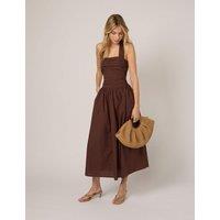 Nobody's Child Pure Cotton Halter Neck Midi Waisted Dress Brown
