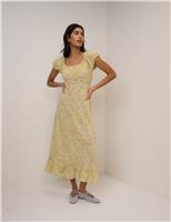 Floral Square Neck Midi Tea Dress