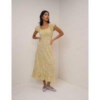 Nobody's Child Floral Square Neck Midi Tea Dress Yellow