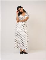 Polka Dot Sweetheart Neckline Midi Dress