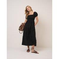 Nobody's Child Pure Cotton Square Neck Midi Tiered Dress Black