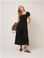 Pure Cotton Square Neck Midi Tiered Dress