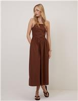 Pure Cotton Strappy Midi Waisted Dress