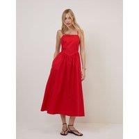 Nobody's Child Pure Cotton Strappy Midi Waisted Dress Red