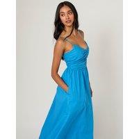 Nobody's Child Pure Cotton Strappy Midi Skater Dress Blue