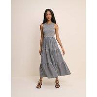 Nobody's Child Pure Cotton Shirred Midaxi Tiered Dress Blue