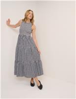 Pure Cotton Shirred Midaxi Tiered Dress