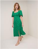 Floral Square Neck Midi Tea Dress