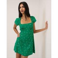 Nobody's Child Ditsy Floral Square Neck Mini Tea Dress Green