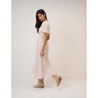 Nobody's Child Floral V-Neck Midi Waisted Tea Dress White