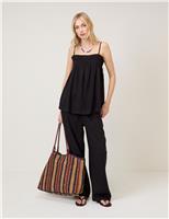 Nobody's Child Linen Rich Drawstring Straight Leg Trousers Black