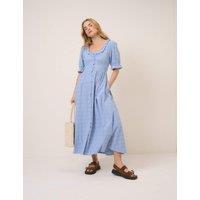 Nobody's Child Pure Cotton Scoop Neck Midaxi Waisted Dress Blue