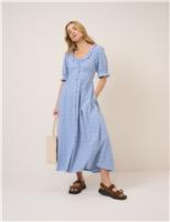 Pure Cotton Scoop Neck Midaxi Waisted Dress