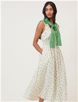 Floral Scoop Neck Midi Waisted Dress