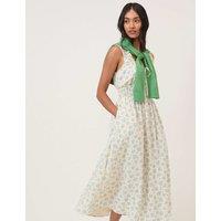 Nobody's Child Floral Scoop Neck Midi Waisted Dress White