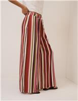 Linen Rich Striped Split Hem Wide Leg Trousers
