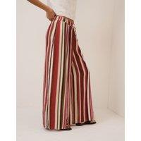Nobody's Child Linen Rich Striped Split Hem Wide Leg Trousers Multi