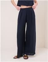 Linen Rich Elasticated Wide Leg Trousers
