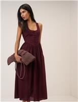 Linen Rich Square Neck Midi Skater Dress