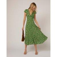 Nobody's Child Floral V-Neck Midi Tea Dress Green