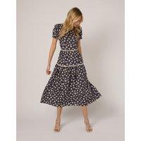 Nobody's Child Floral Crew Neck Midi Tea Dress Blue