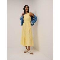 Nobody's Child Pure Cotton Shirred Midaxi Tiered Dress Yellow