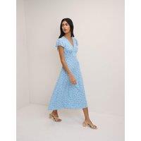 Nobody's Child Floral V-Neck Midi Tea Dress Blue