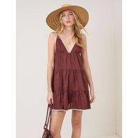 Nobody's Child Pure Cotton Tiered Mini Smock Beach Dress Brown