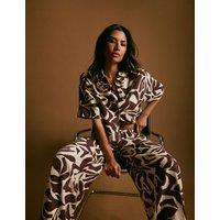 Nobody's Child Linen Rich Printed Wide Leg Trousers Brown