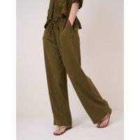 Nobody's Child Linen Rich Drawstring Straight Leg Trousers Green