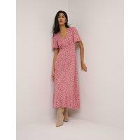 Nobody's Child Floral V-Neck Midi Waisted Tea Dress Pink