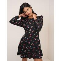 Nobody's Child Floral Frill Detail Mini Tea Dress Black