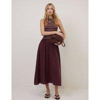 Nobody's Child Pure Cotton Shirred Dropped Waist Midi Dress Purple