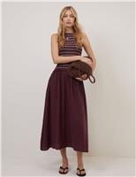 Pure Cotton Shirred Midi Skater Dress