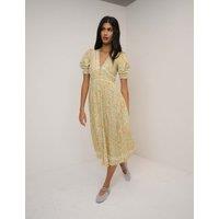 Nobody's Child Patterned V-Neck Midi Waisted Dress Yellow