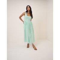 Nobody's Child Lyocell Rich Midi Skater Dress with Linen Green