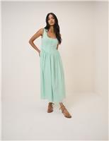Lyocell Rich Midi Skater Dress with Linen
