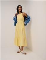 Pure Cotton Shirred Midaxi Tiered Dress